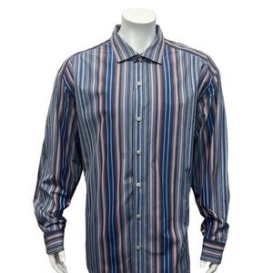 Tommy Bahama Blue Pink Stripe Men's Long Sleeve Dress Business Shirt Siz…